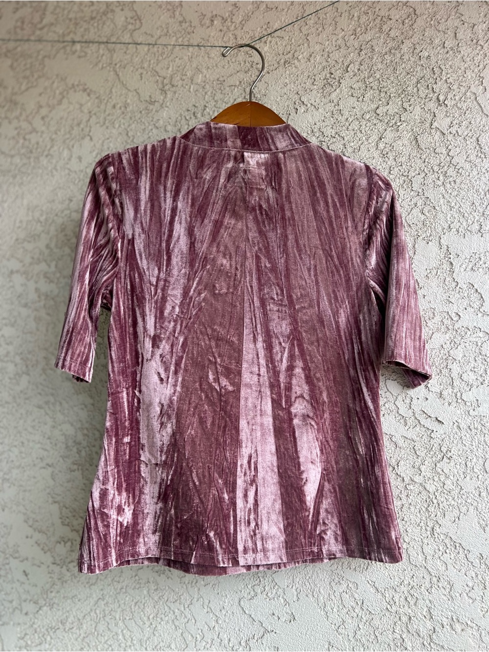 Pilcro Velvet Short-Sleeve Mock Neck Top in Dusty Mauve - Picture 7 of 12
